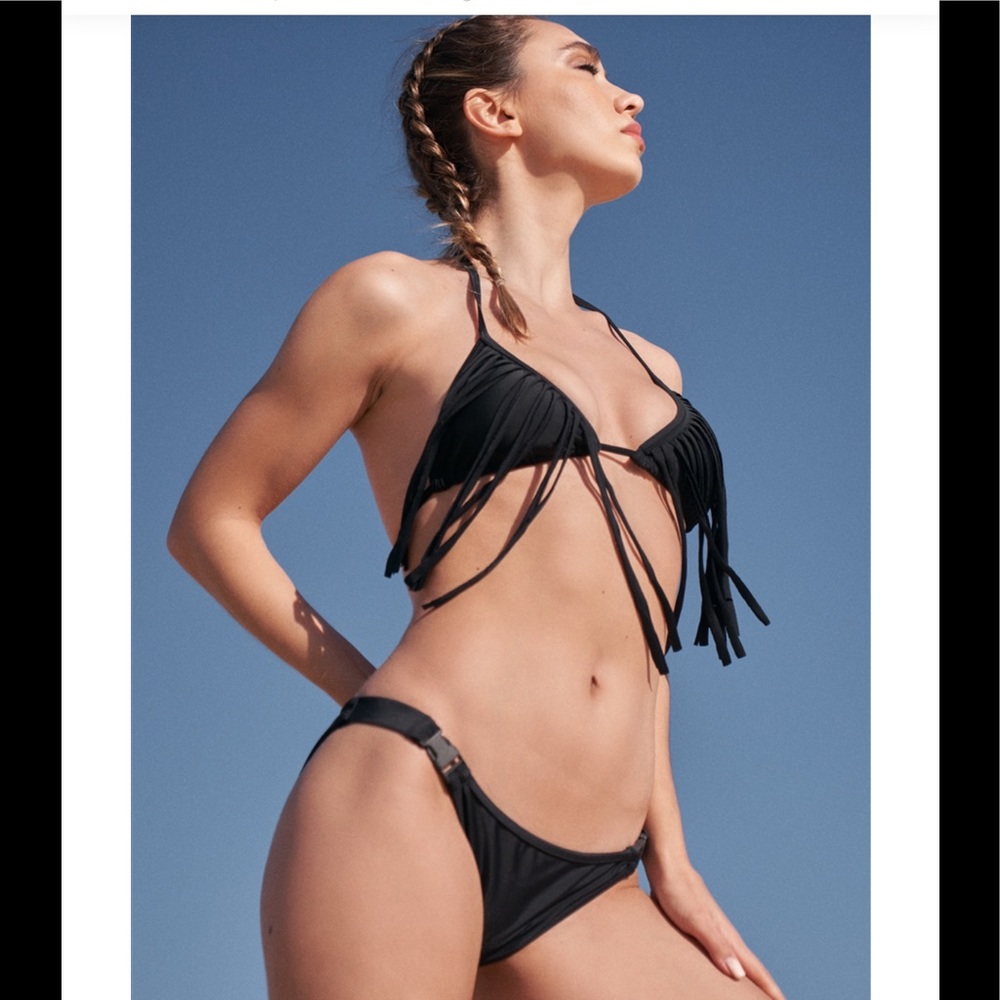 Black Fringe Halter Top & Hardware Buckle bottom